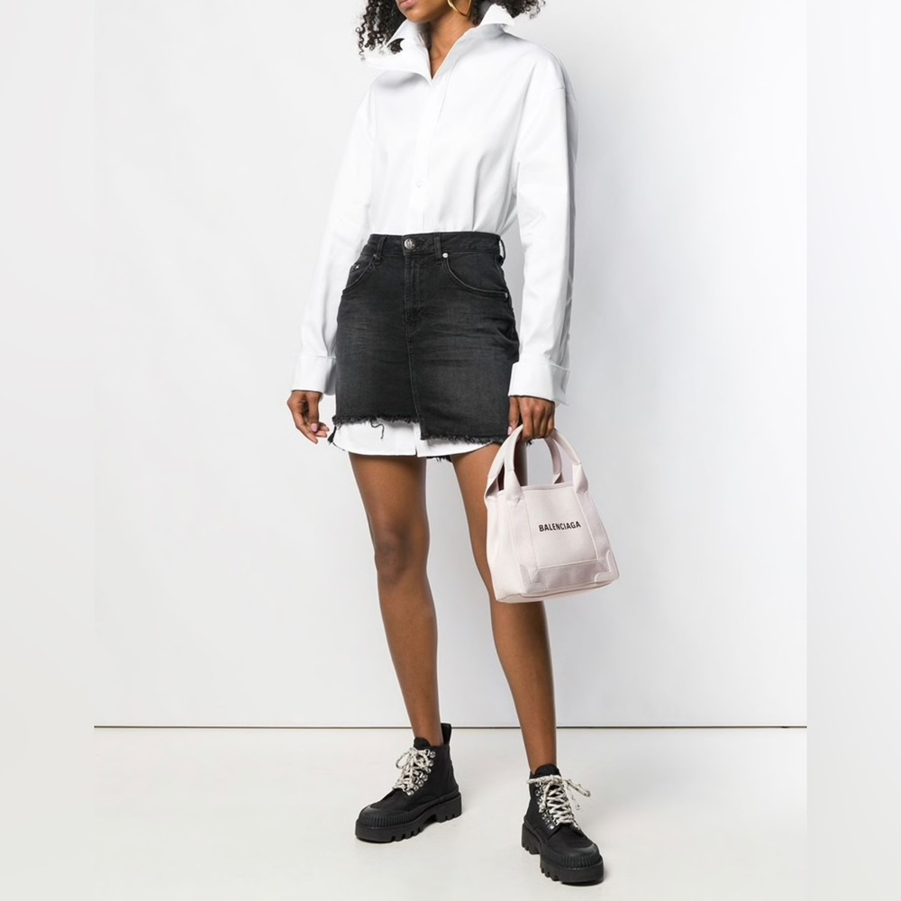 Balenciaga XS Navy Cabas Bag White Cream Black Logo Print Tote NWT - Picture 2 of 11